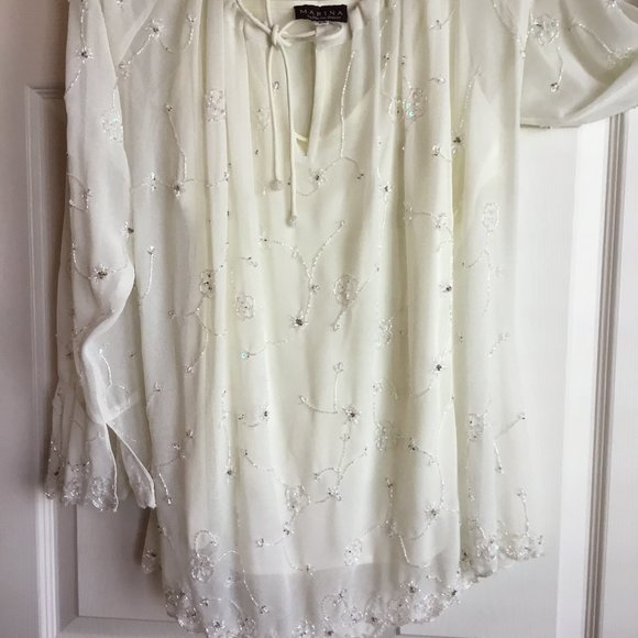 Hand Beaded silk sequined blouse + camisole - Picture 2 of 7